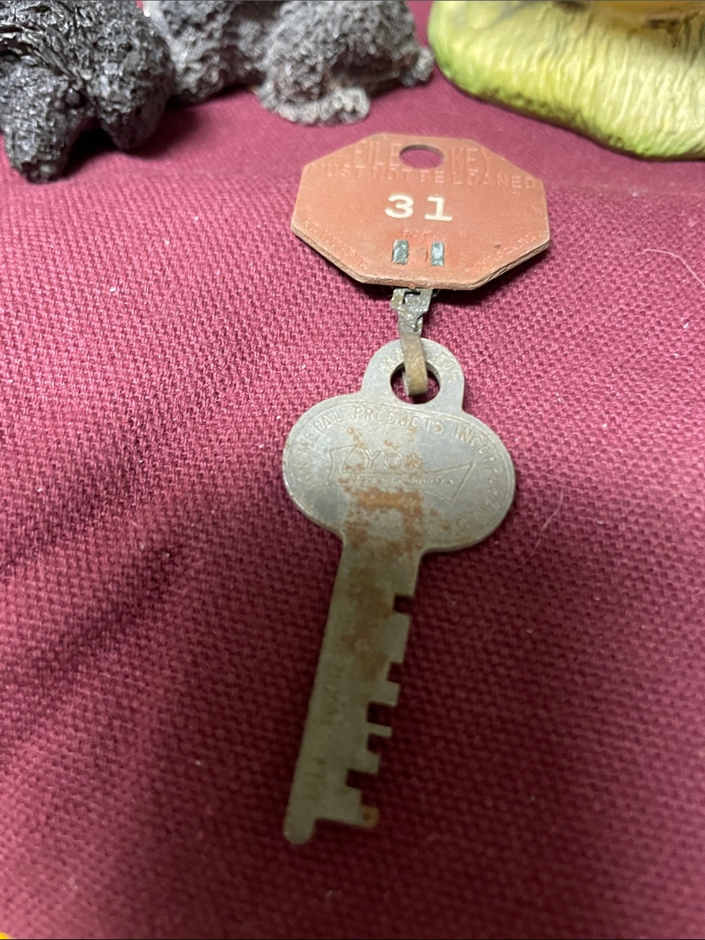 Antique-Style vintage key and key fob lyons company Accent in Rusted